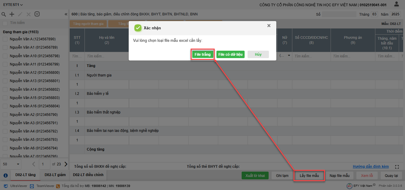 EFY-eBHXH: lấy file Excel trắng hoặc file có dữ liệu